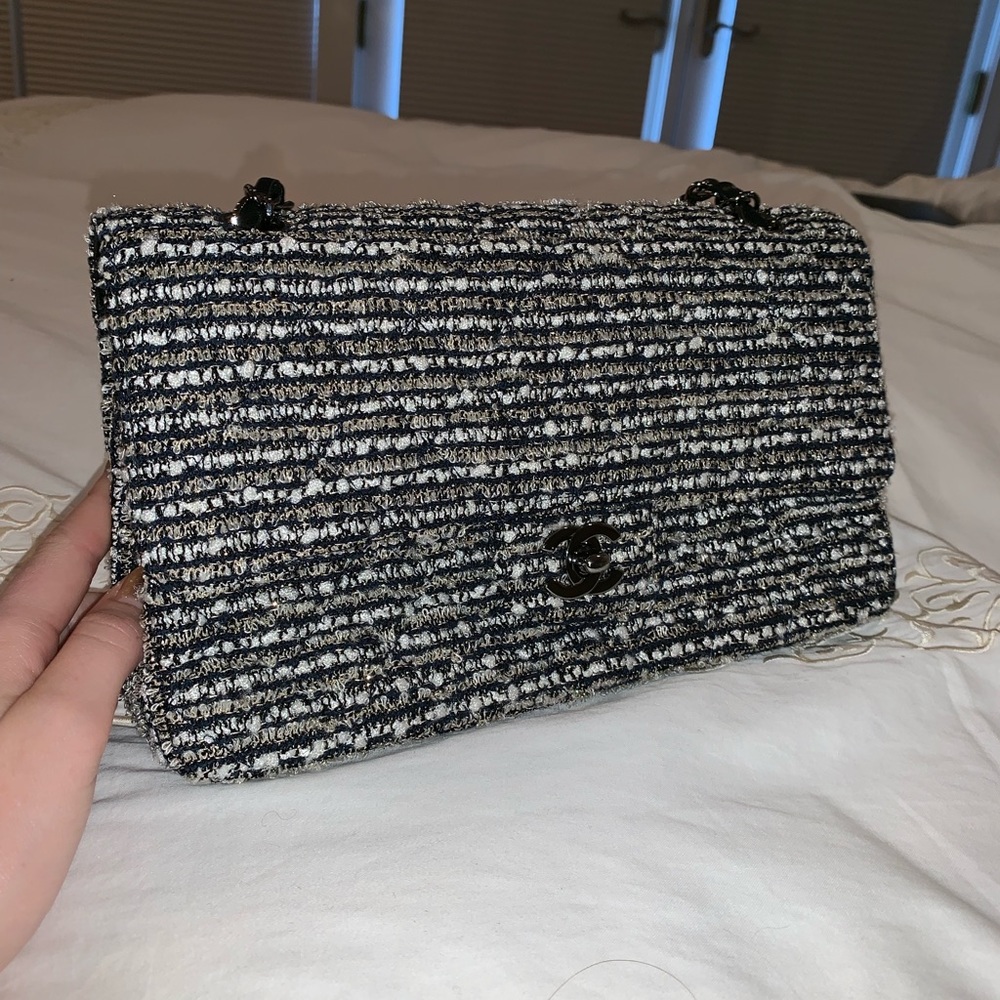 chanel tweed medium double flap bag